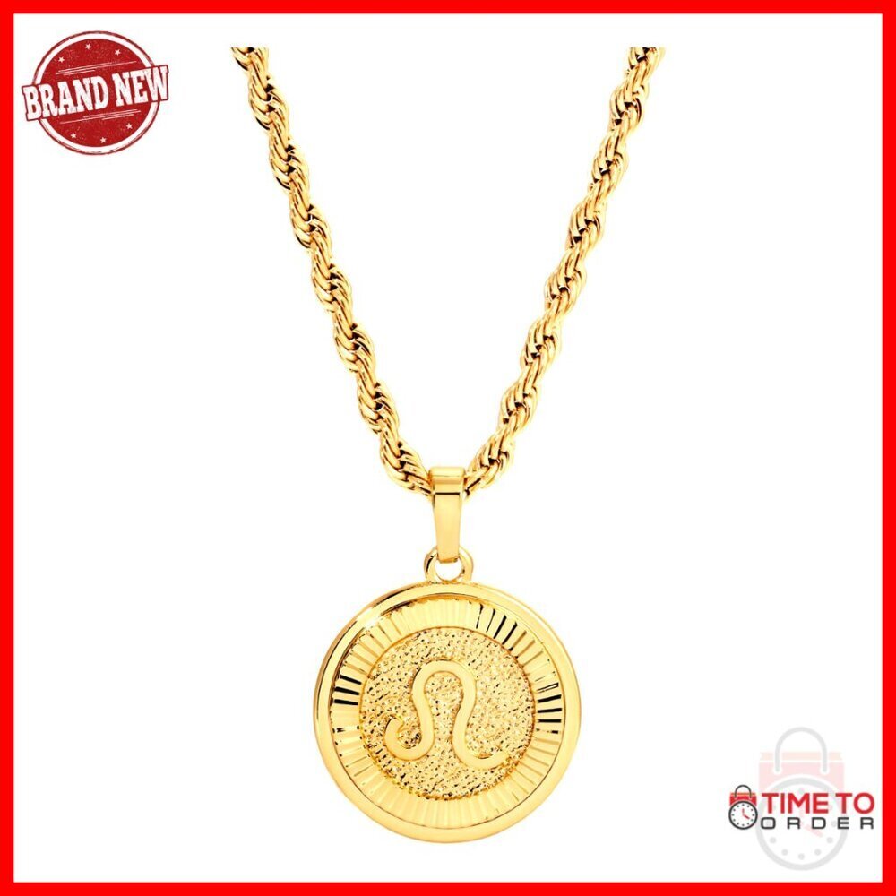 18K Gold Plated Zodiac Pendant Necklace, Leo Design, Tarnish Resistant